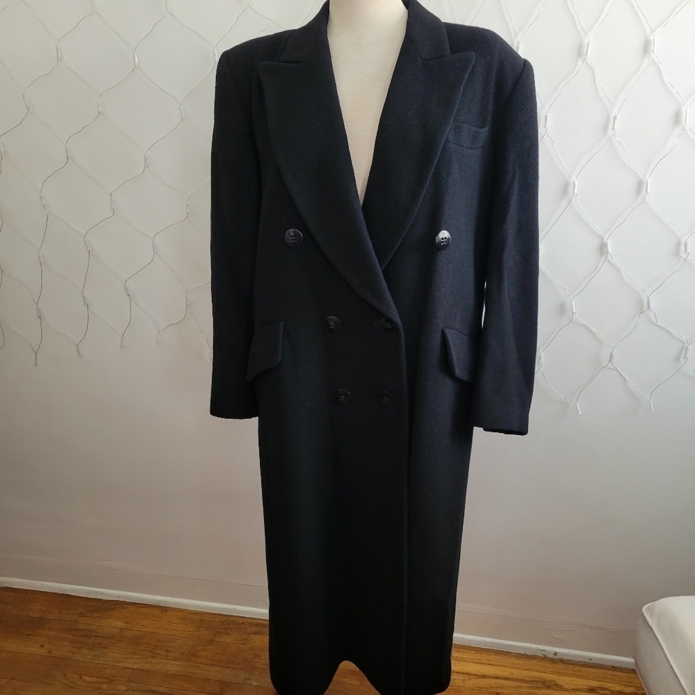 Vintage I.Magnin Fleurette of CA Camel Hair Trench Coat • Black • Med to Lrg